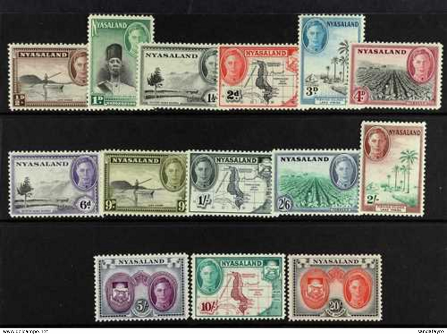 1945 Definitive Set Complete, SG 144/157, Never Hinged Mint (14 Stamps). For More Images, Please Visit Http://www.sandaf - Nyasaland (1907-1953)