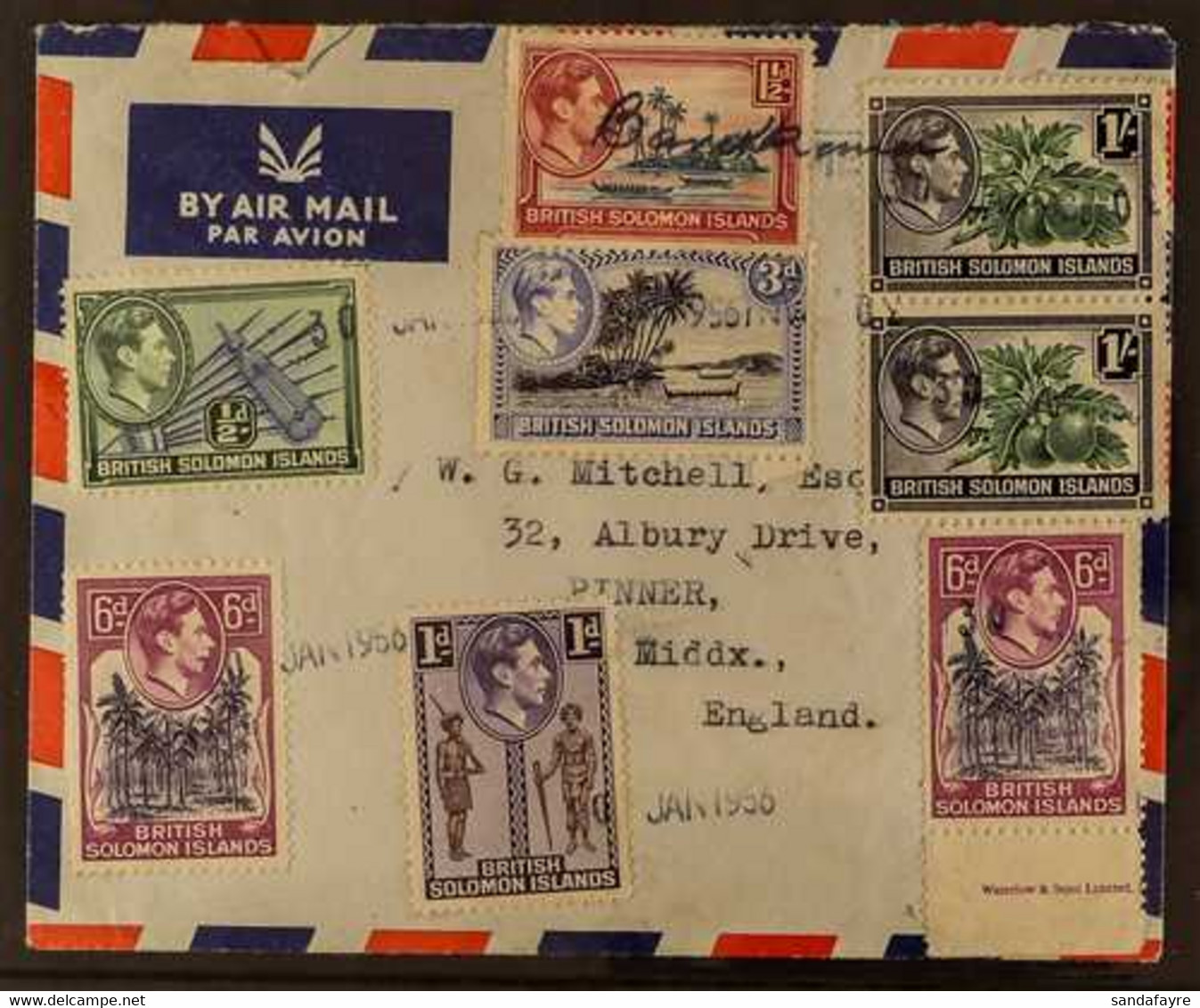 BARAKOMA AIRFIELD COVER 1936 (30 Jan) Airmail Cover To England (containing A Somewhat Terse Typed Letter From The Rev. T - British Solomon Islands (...-1978)