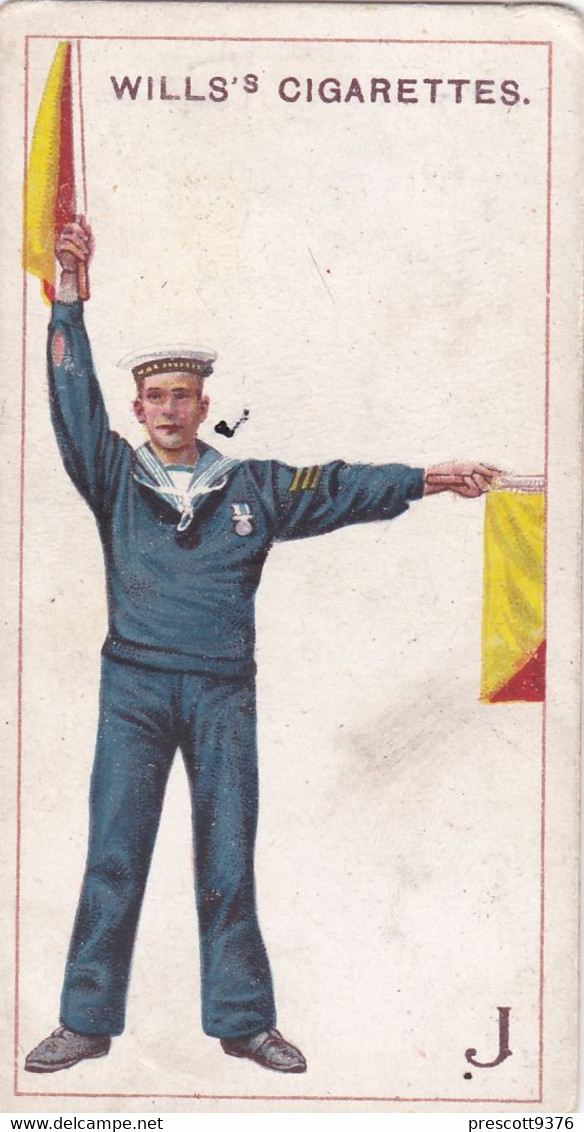 10 Letter J  - Signalling Series 1911 - Wills Cigarette Card - Original Antique - Alphabet - Military - Navy - Wills
