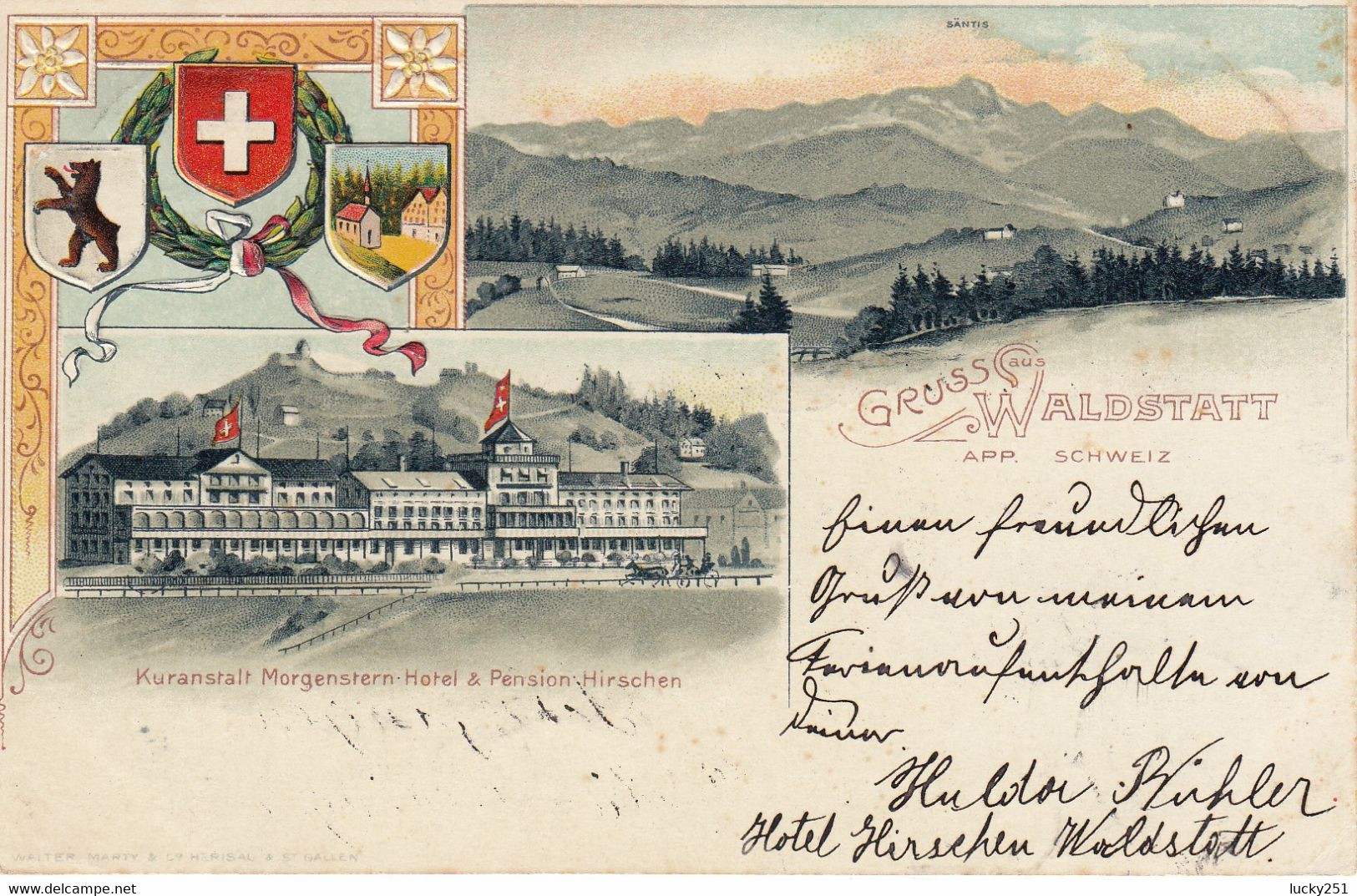 Suisse - Hôtel - Waldstatt - Hôtel Pension Hirschen - Circulée 06/08/1901 - Litho - Wald