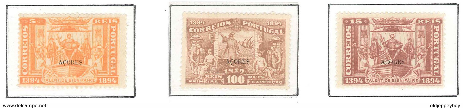 1894 Portugal  5º Centenário Nascimento Infante D. Henrique MH/MLH/MNH ORIGINAL GUM 5, 15, 100 Rs AZORES AÇORES  OVPT - Erforscher