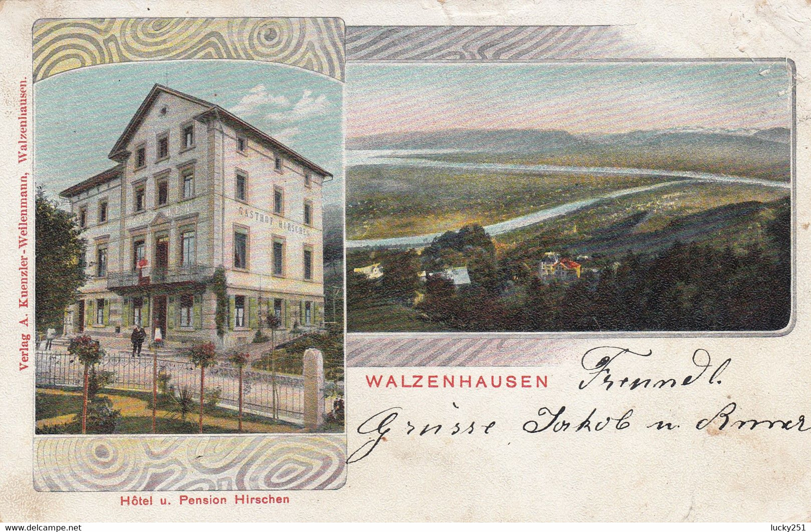 Suisse - Hôtel - Walzenhausen - Hôtel Pension Hirschen - Circulée 07/10/1903 - Litho - Walzenhausen