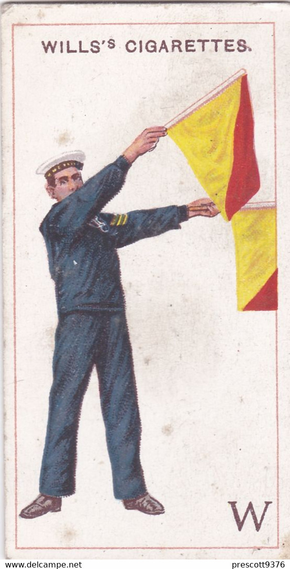 23  Letter  W - Signalling Series 1911 - Wills Cigarette Card - Original Antique - Alphabet - Military - Navy - Wills