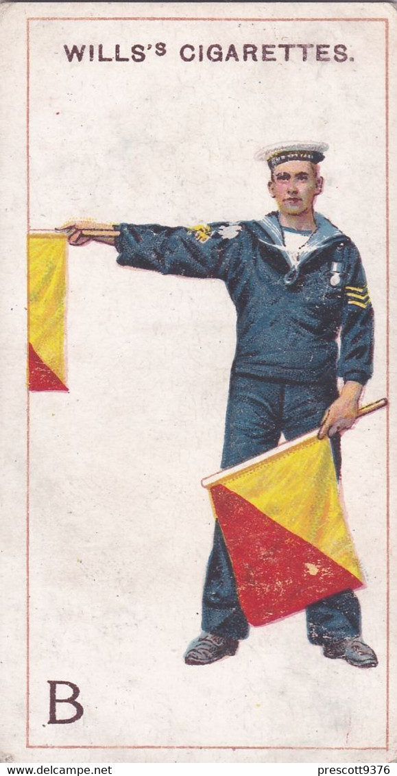 2  Letter  B - Signalling Series 1911 - Wills Cigarette Card - Original Antique - Alphabet - Military - Navy - Wills