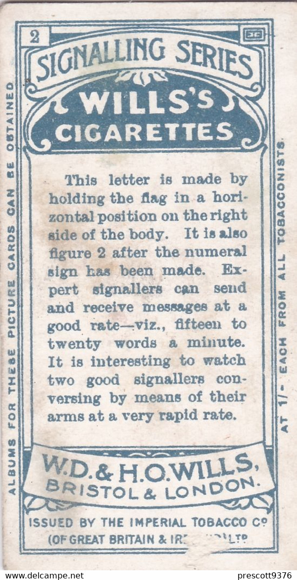 2  Letter  B - Signalling Series 1911 - Wills Cigarette Card - Original Antique - Alphabet - Military - Navy - Wills