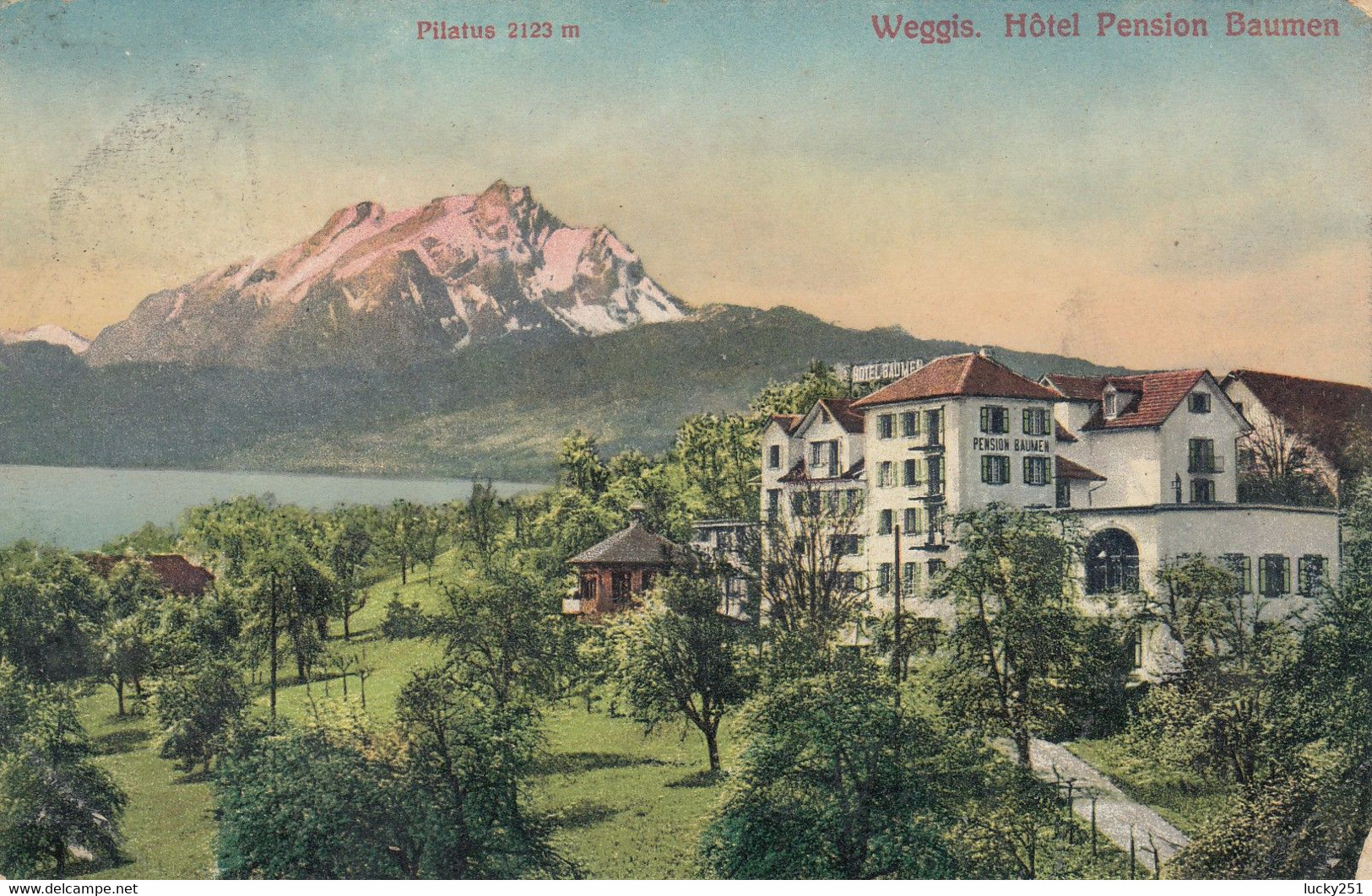Suisse - Hôtel - Weggis - Hôtel Pension Baumen - Circulée 09/08/1910 - Litho - Weggis