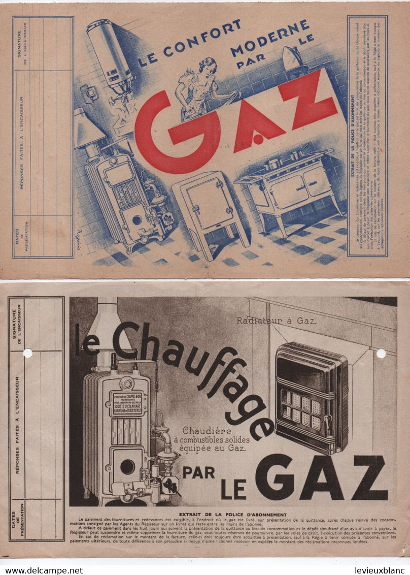 2 Factures GAZ/ Avec Publicités Confort Moderne & Chauffage/Gaz Banlieue Paris/BOULOGNE/ Lerouge/ 1943    GEF71 - Elektriciteit En Gas
