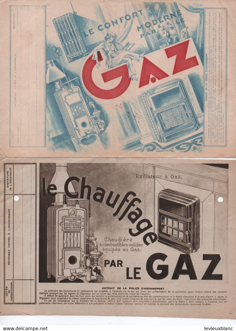 2 Factures GAZ/ Avec Publicités Confort Moderne & Chauffage/Gaz Banlieue Paris/BOULOGNE/ Lerouge/ 1943    GEF72 - Elektriciteit En Gas