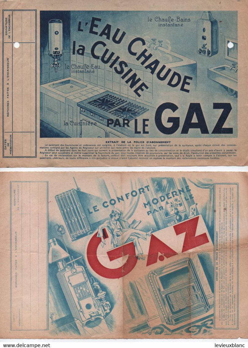 2 Factures GAZ/ Avec Publicités Confort Moderne & Eau Chaude /Gaz Banlieue Paris/BOULOGNE/ Lerouge/ 1943    GEF73 - Elektriciteit En Gas