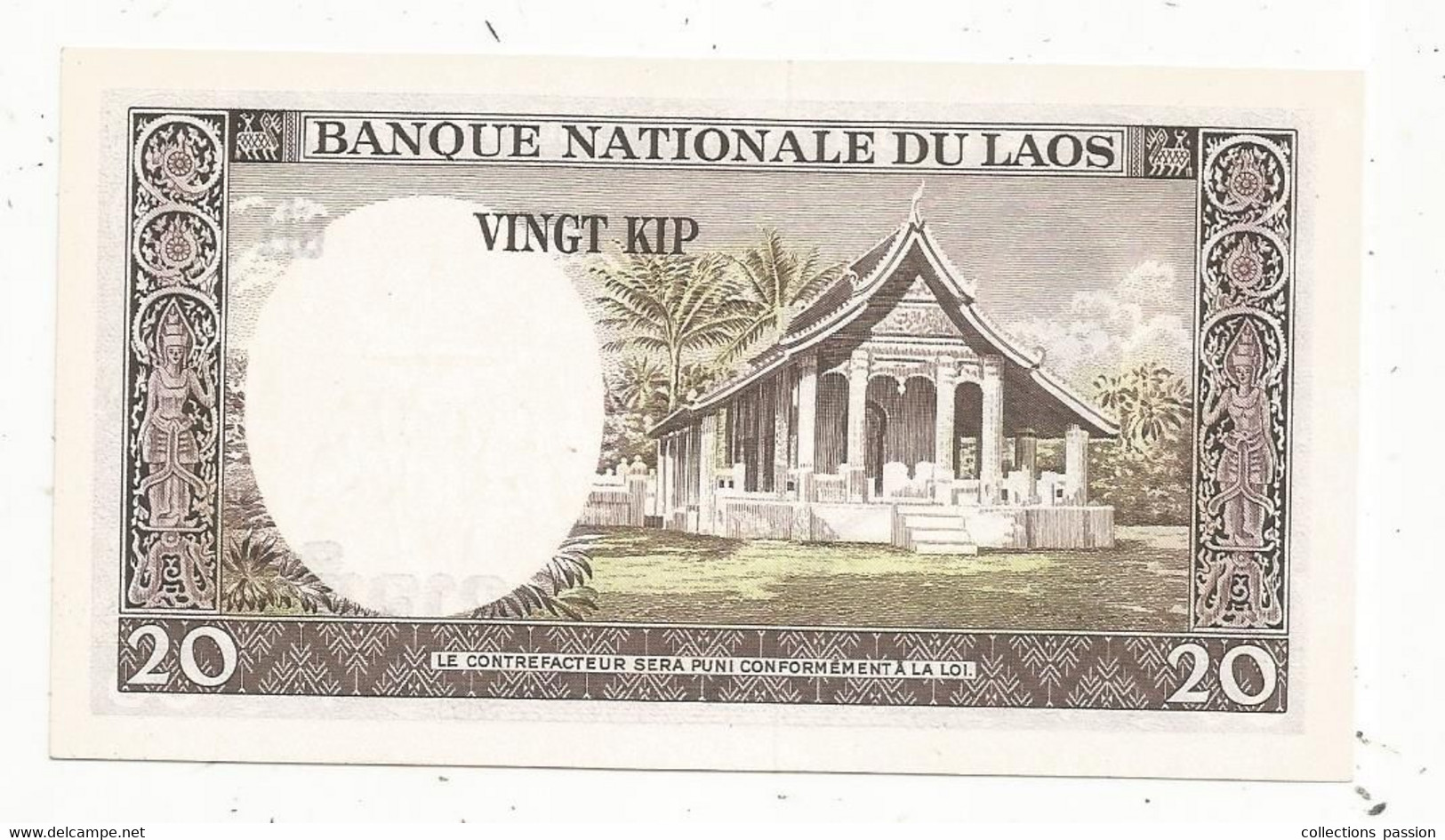 Billet, Banque National Du CAMBODGE , Vingt , 20 KIP, 2 Scans, UNC, Frais Fr 1.65 E - Cambogia