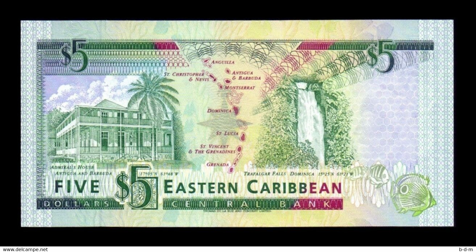 Estados Caribe East Caribbean Antigua 5 Dollars 1993 Pick 26a SC UNC - East Carribeans