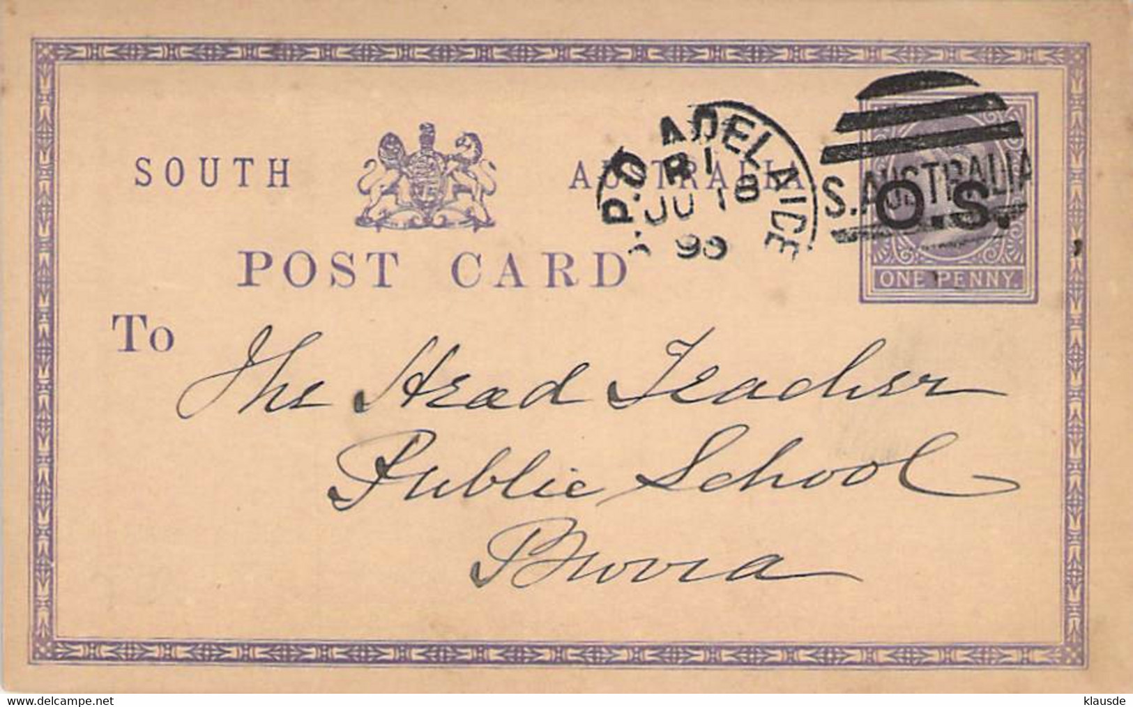 1899 Adelaide Postcard One Penny Number Stamp - Lettres & Documents