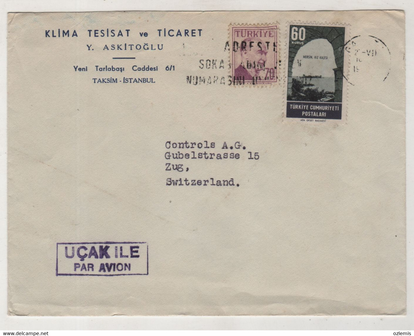 TURKEY -ISTANBUL  TO  SWITZERLAND   USED COVER - Lettres & Documents