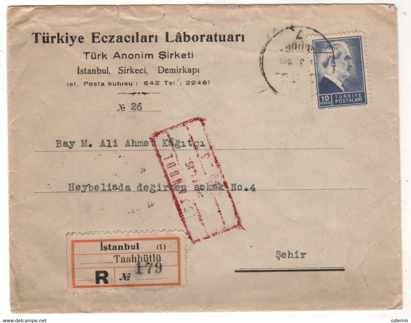 TURKEY -ISTANBUL  TO  HEYBELIADA 1946   USED COVER - Covers & Documents