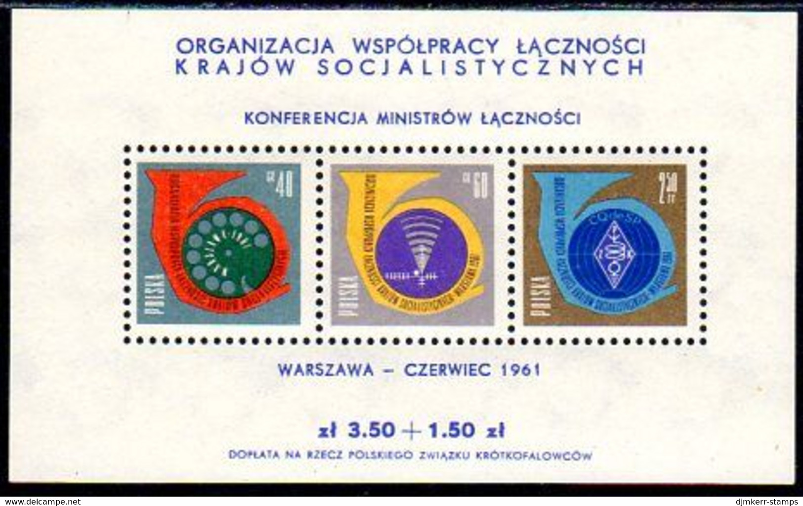 POLAND 1961 Postal Ministers Conference Block MNH / **  Michel Block 24 - Blocks & Sheetlets & Panes