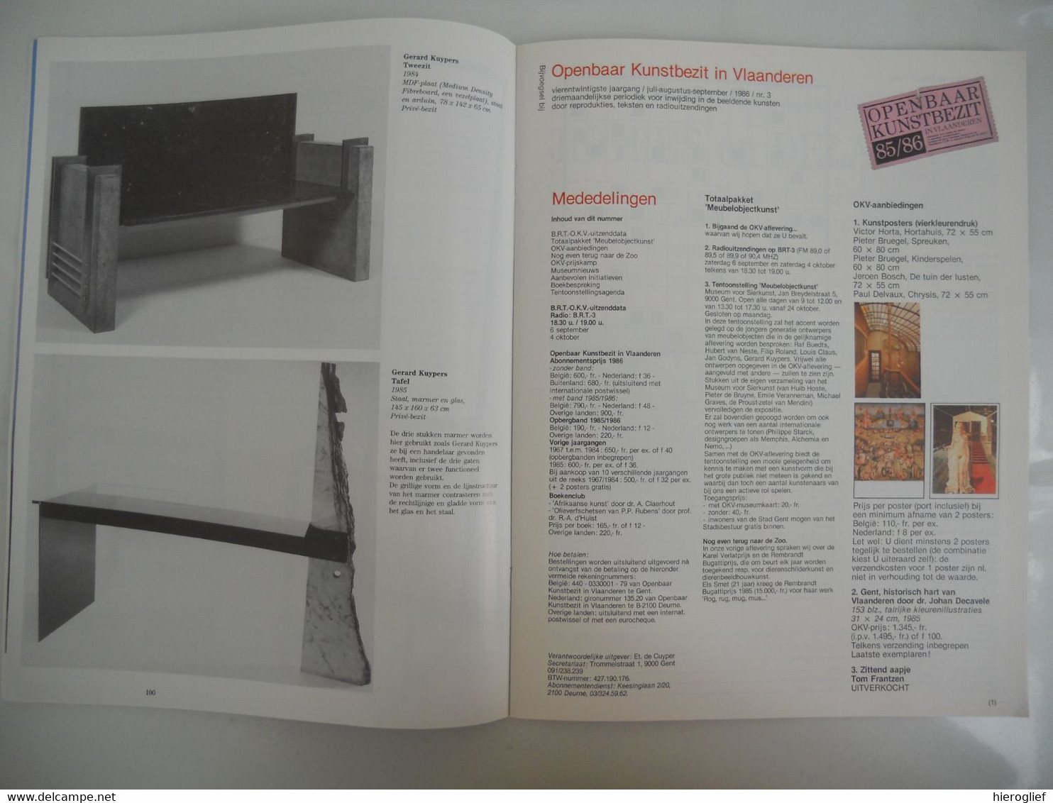MEUBELOBJECTKUNST / EEN MEUBEL APART Openbaar Kunstbezit In Vlaanderen 1986 - 3 OKV - Histoire