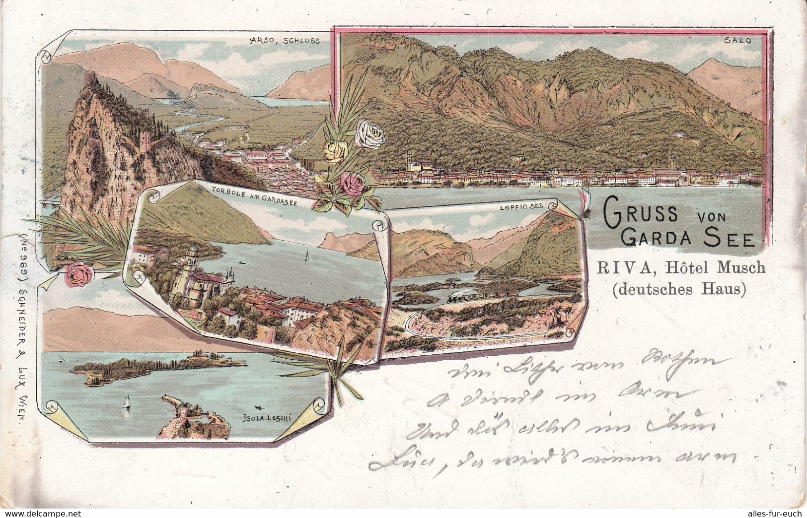 Litho 1898 - Lago Di Garda, Riva, Gruss Vom Garda See, Hotel Musch, Deutsches Haus, Verona, Italia - Verona