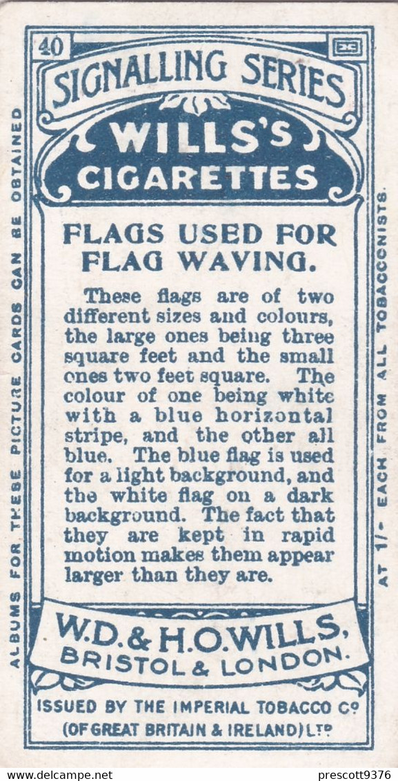 40 Flags Used For Signal - Signalling Series 1911 - Wills Cigarette Card - Original Antique - Alphabet - Military - Navy - Wills