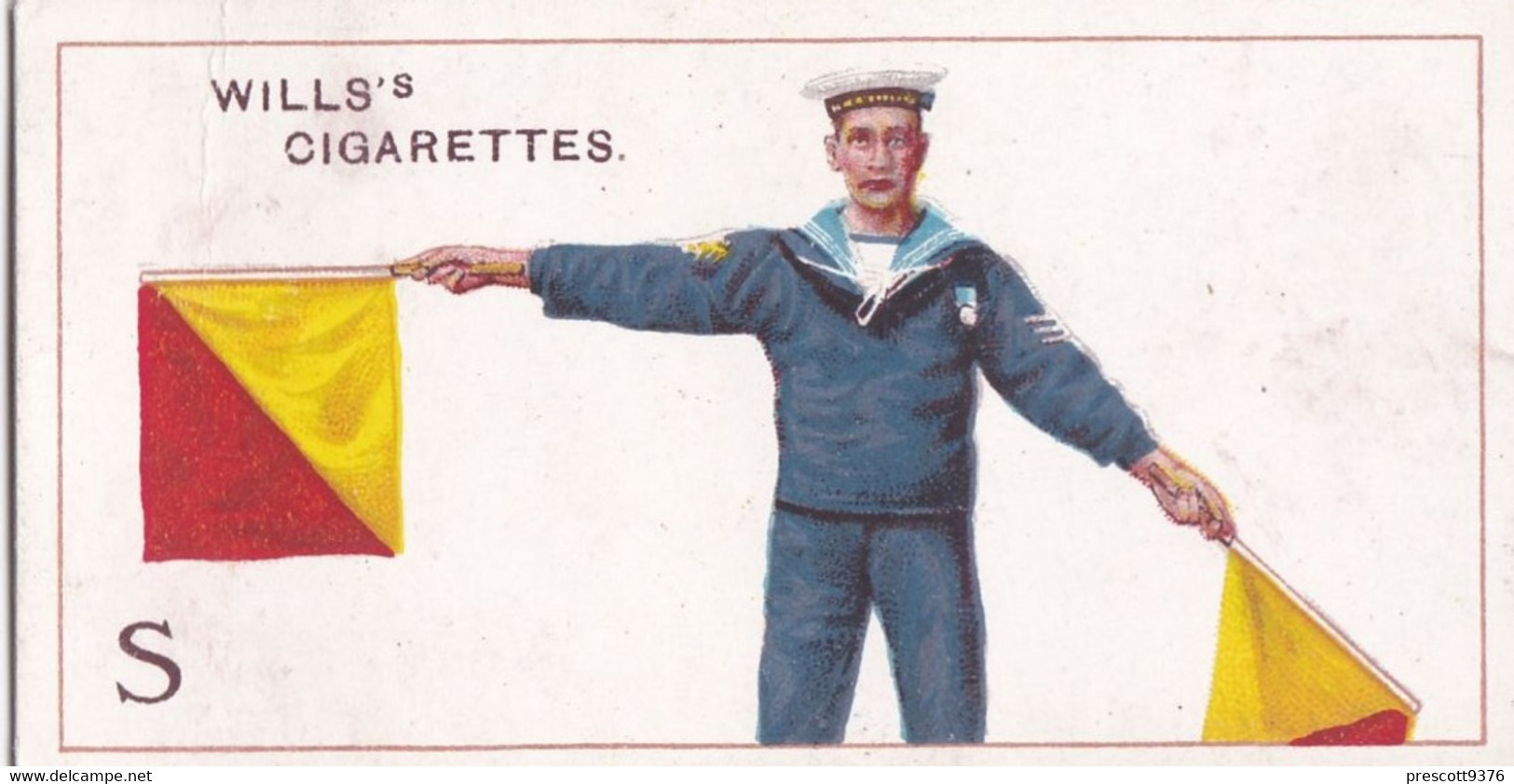 19 Letter S - Signalling Series 1911 - Wills Cigarette Card - Original - Antique - Alphabet - Military - Navy - Wills