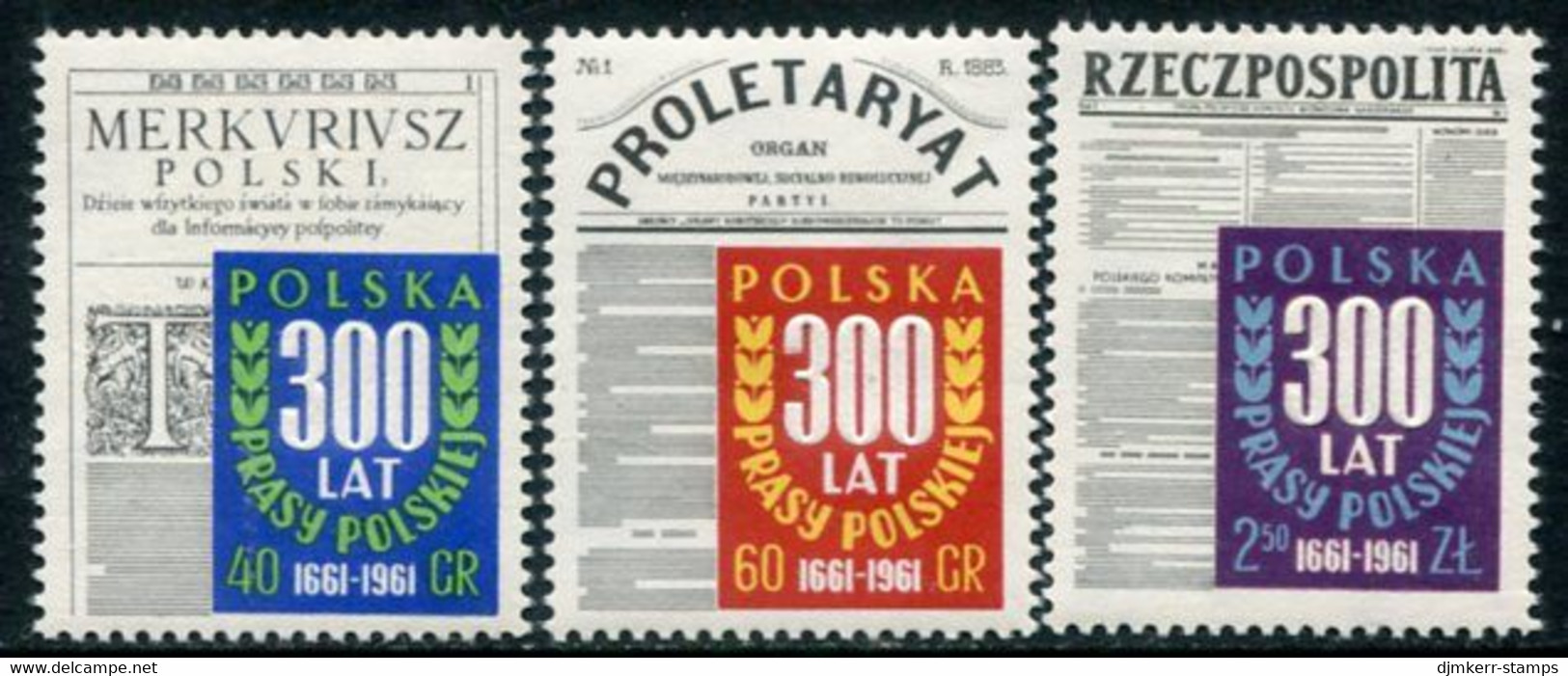 POLAND 1961 Tercentenary Of Polish Press MNH / **.  Michel 1218-20 - Unused Stamps