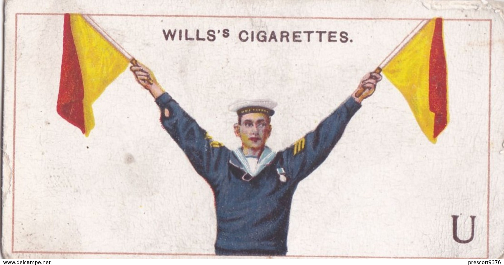 21 Letter U  - Signalling Series 1911 - Wills Cigarette Card - Original Antique - Alphabet - Military - Navy - Wills