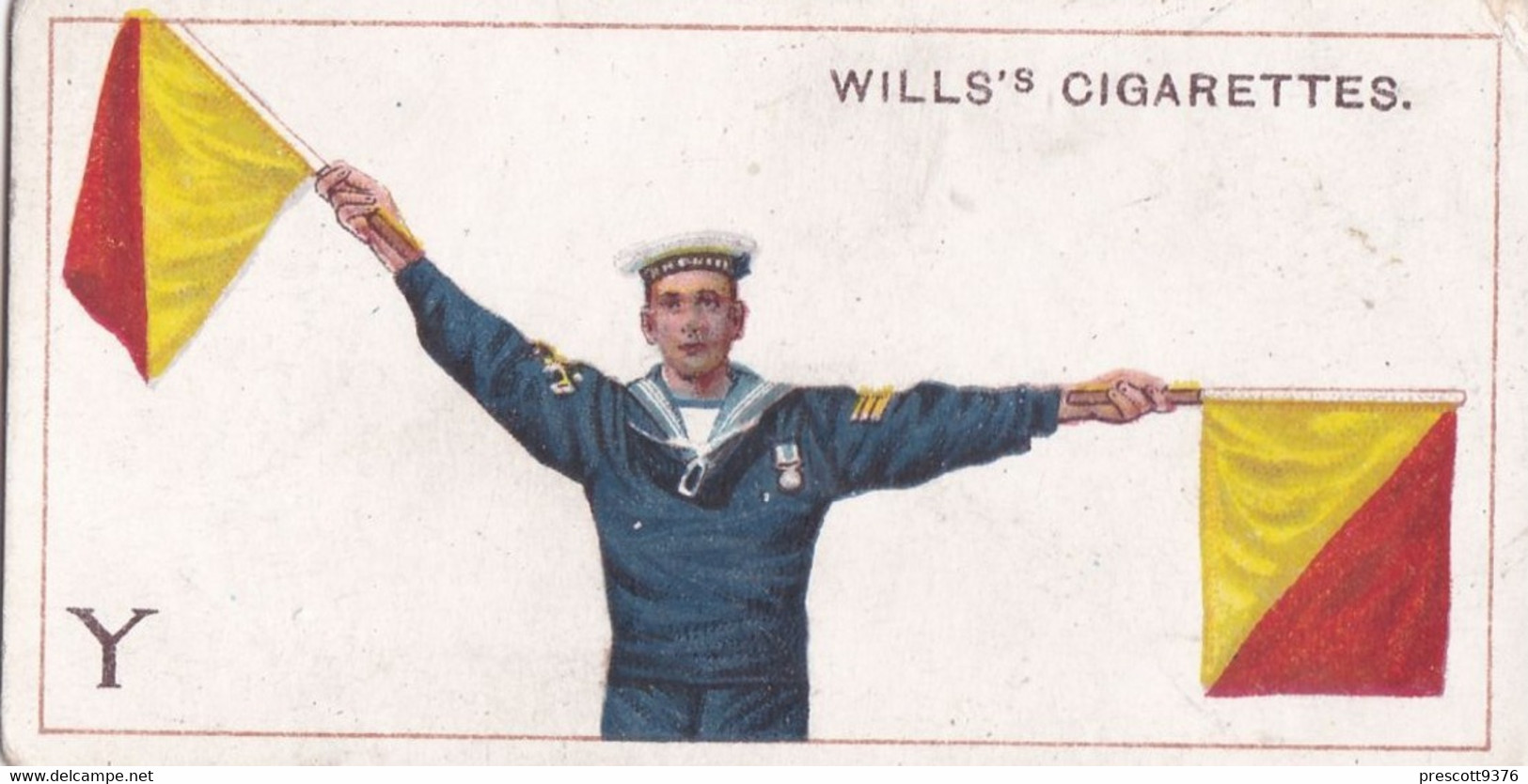 25 Letter Y  - Signalling Series 1911 - Wills Cigarette Card - Original Antique - Alphabet - Military - Navy - Wills