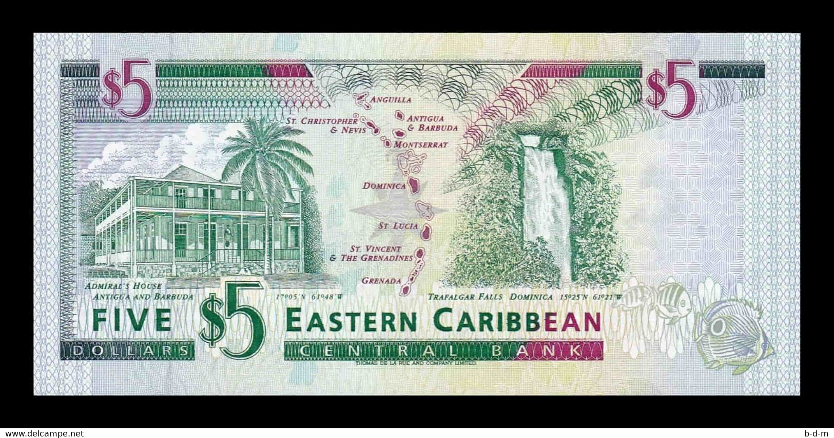 Estados Caribe East Caribbean Antigua 5 Dollars 1994 Pick 31a SC UNC - East Carribeans