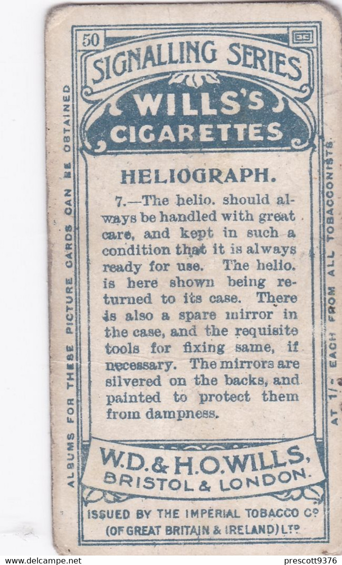 50 Heliograph - Signalling Series 1911 - Wills Cigarette Card - Original Antique - Alphabet - Military - Navy - Wills