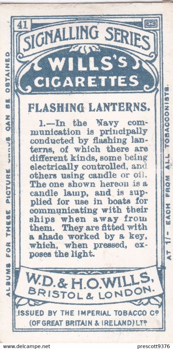 41 Flashing Lanterns  - Signalling Series 1911 - Wills Cigarette Card - Original Antique - Alphabet - Military - Navy - Wills