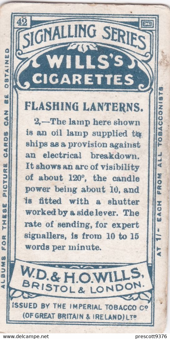 42 Flashing Lanterns  - Signalling Series 1911 - Wills Cigarette Card - Original Antique - Alphabet - Military - Navy - Wills