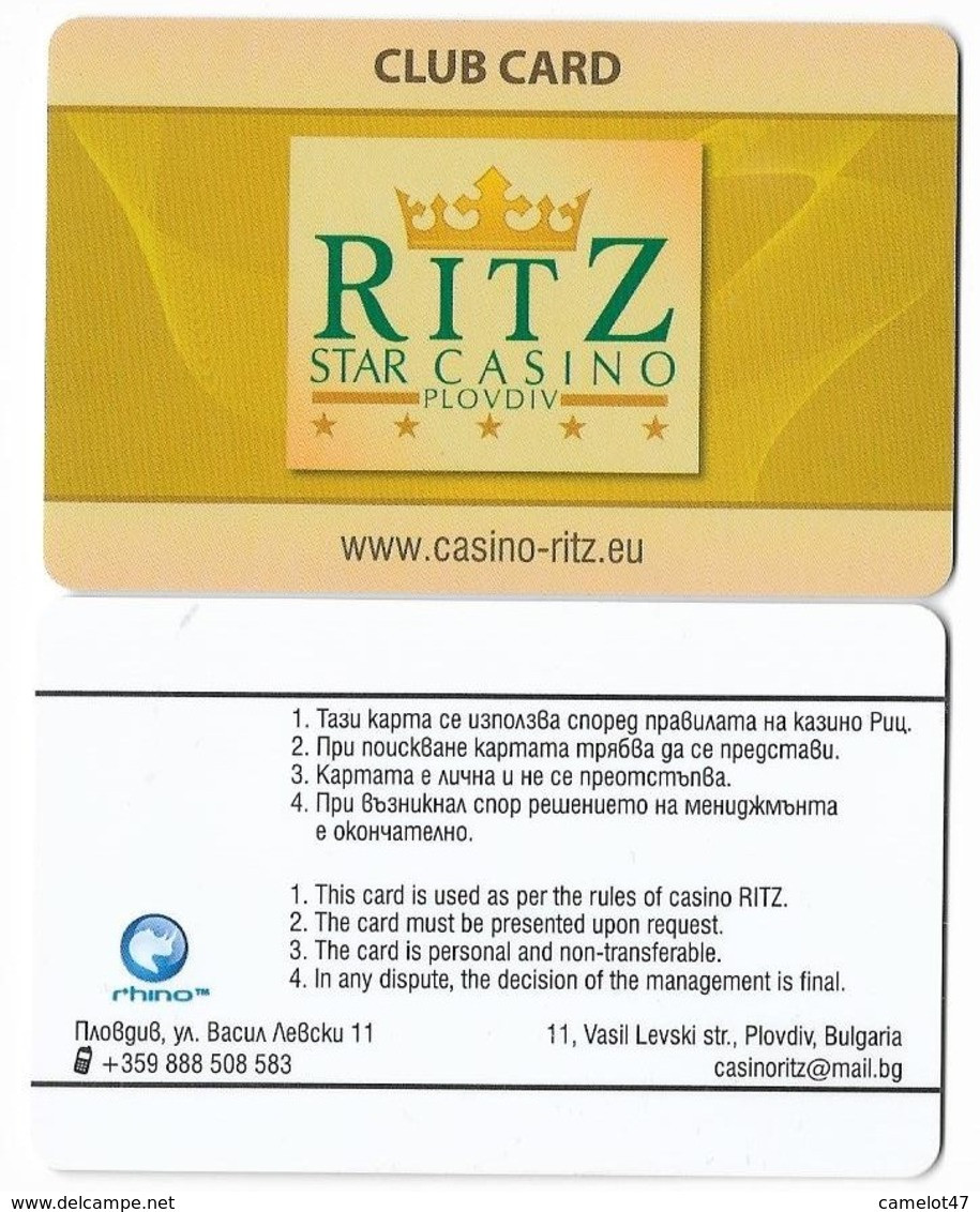 Ritz Star Casino, Plovdiv, Bulgaria, Used Club Card, # Ritz-1 - Casinokarten