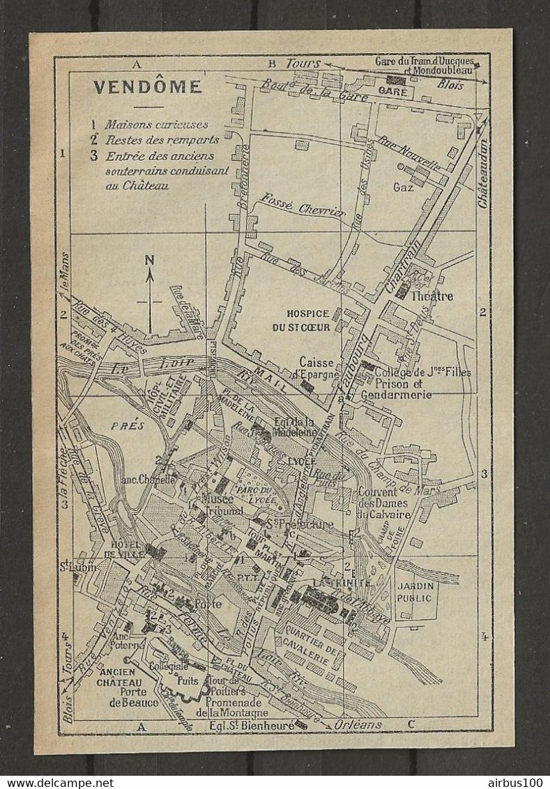 CARTE PLAN 1929 - VENDOME - MAISONS CURIEUSES - RESTES DES REMPARTS - ENTRÉE DES ANCIENS SOUTERRAINS - Cartes Topographiques