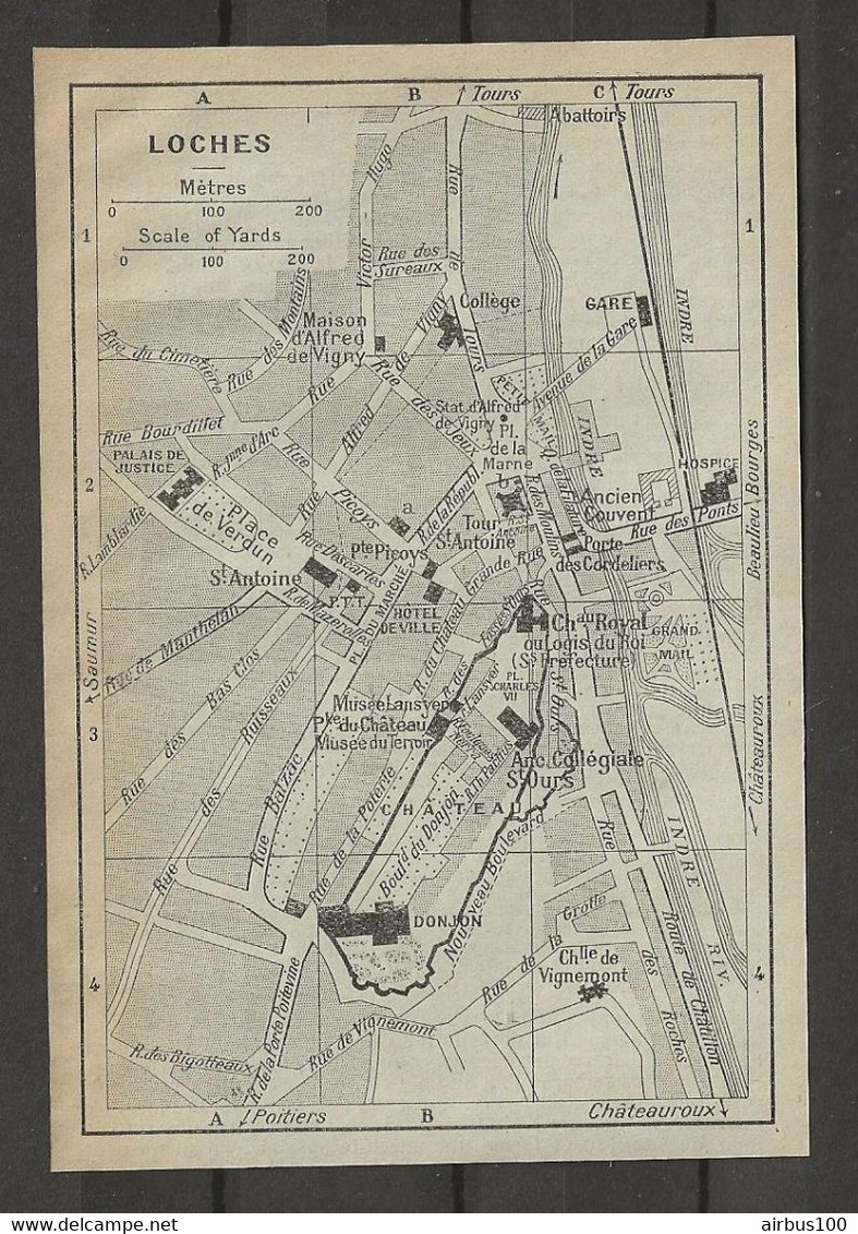 CARTE PLAN 1929 - LOCHES - CHAPELLE DE VIGNEMONT - GARE - ABATTOIRS - DONJON - Cartes Topographiques