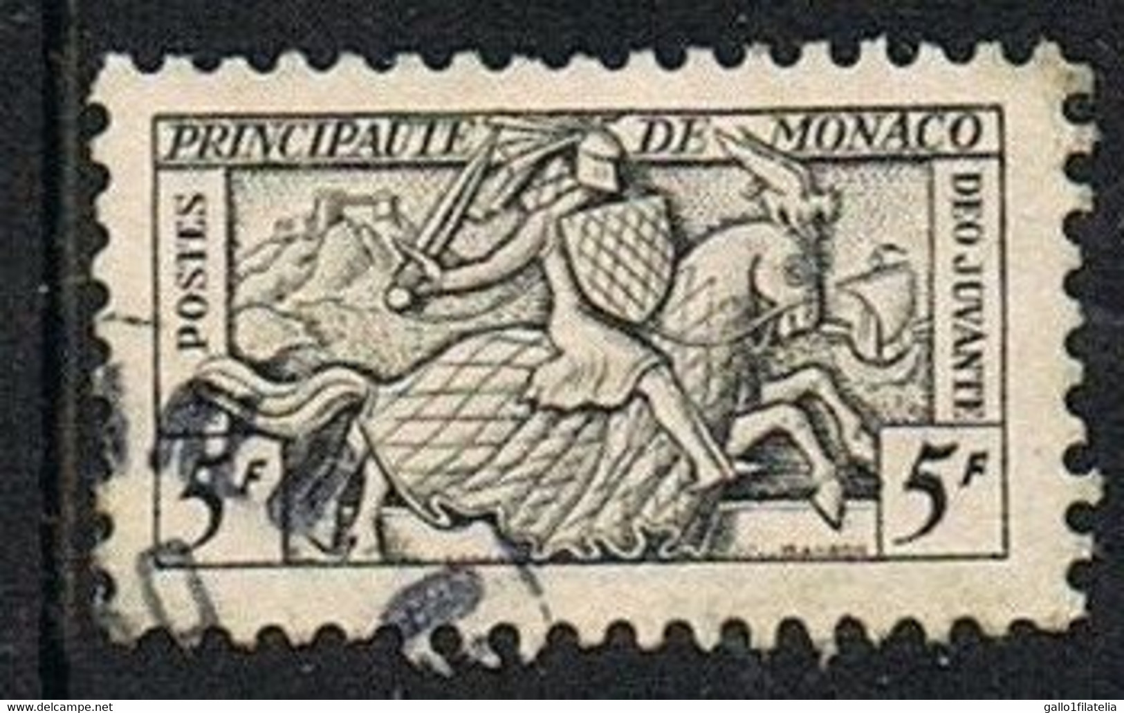 1951  - MONACO - CAVALIERE IN ARMATURA / KNIGHT IN ARMOR - USATO / USED. - Gebruikt