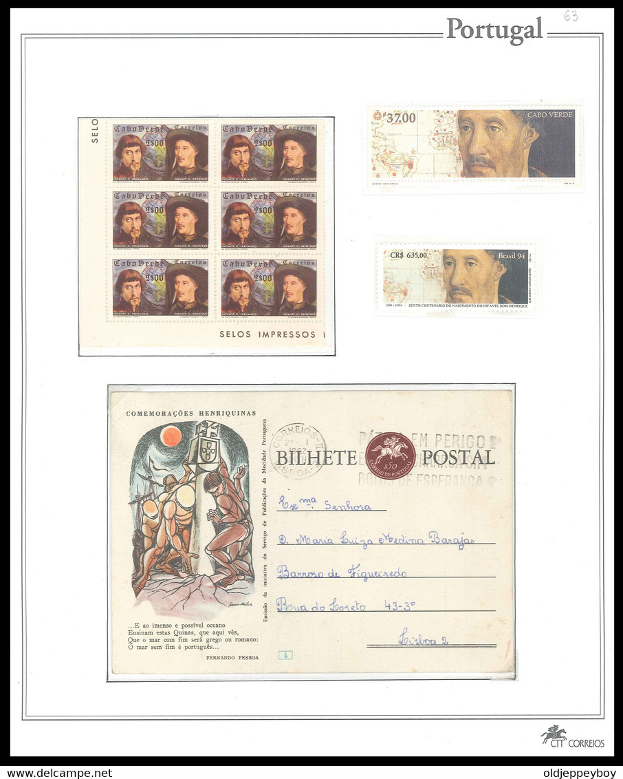 Portugal INFANTE D. HENRIQUE CABO VERDE BLOCK ESTUDO STUDY ON NAVEGADORES  MNH** PERFECT + BILHETE POSTAL - Exploradores