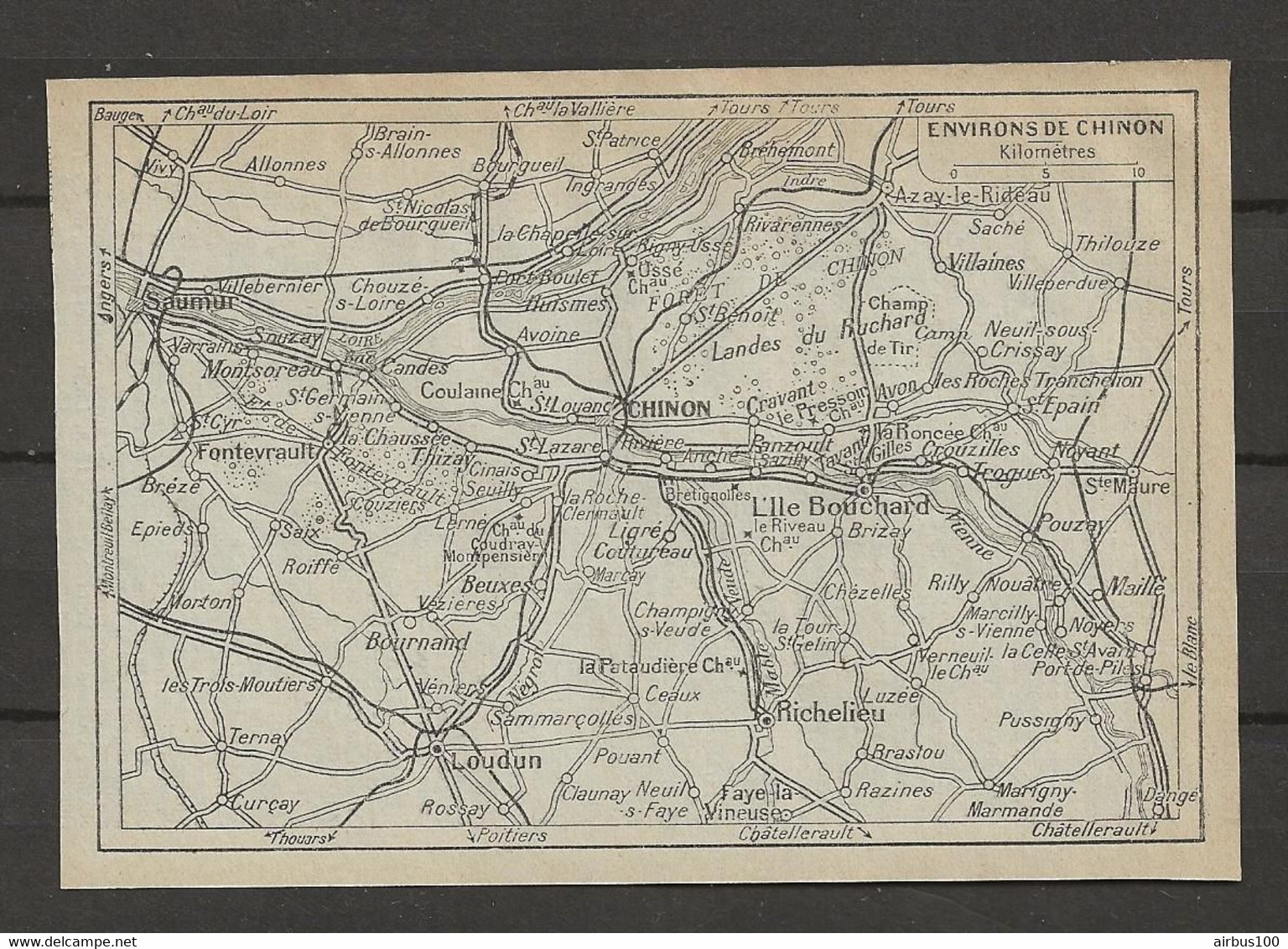CARTE PLAN 1929 - ENVIRONS De CHINON - L'ILE BOUCHARD - FONTEVRAULT - SAUMUR - RICHELIEU - BOURNAND - VILLAINES - Carte Topografiche