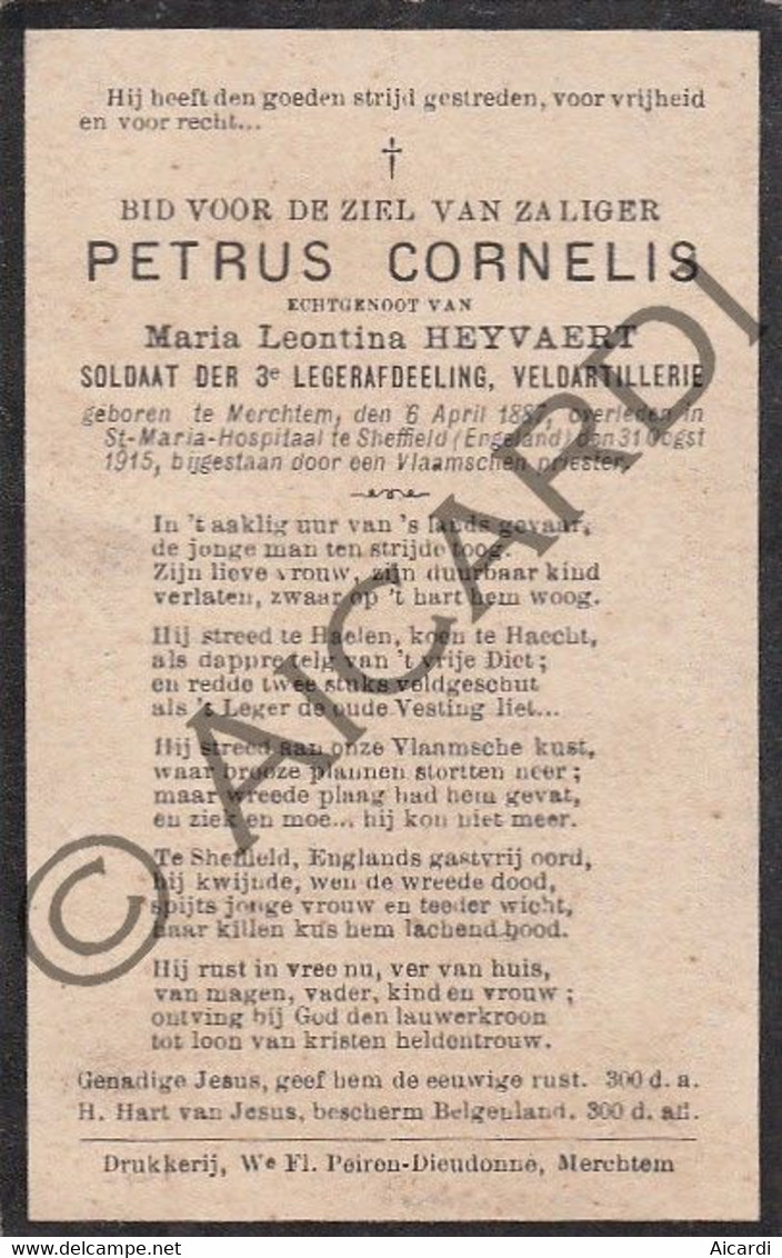 Theophiel Kornelius HERREBOSCH °1889 Merchtem †1918 KrijgsGasthuis Faverges - WOI/Militaria 12e Linie (F252) - Overlijden