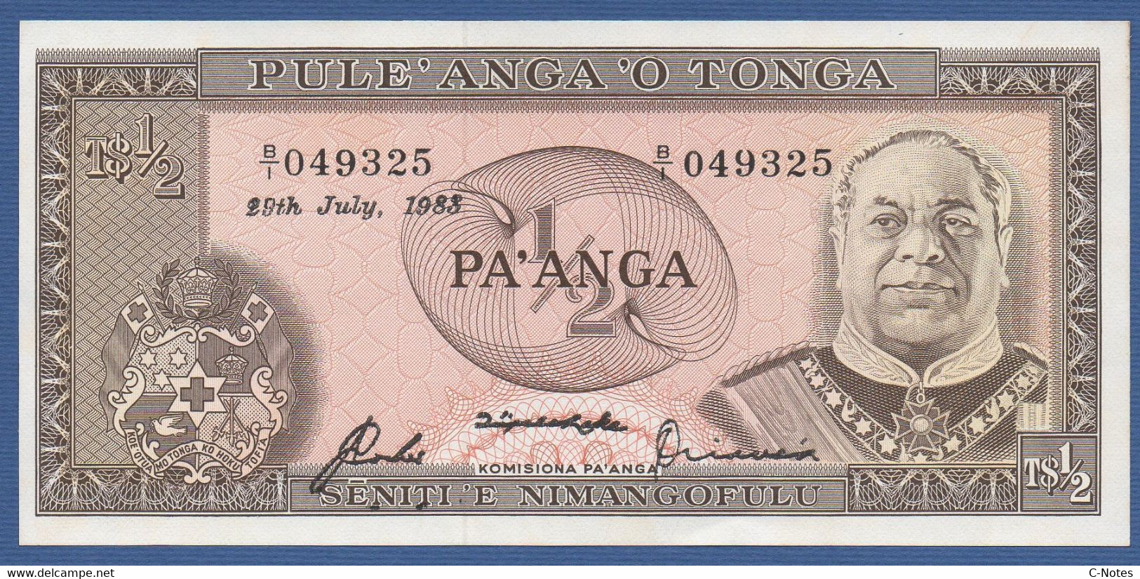 TONGA - P.18c – 1/2 PA'ANGA 29.07.1983 UNC Serie B/I 049325 - Tonga