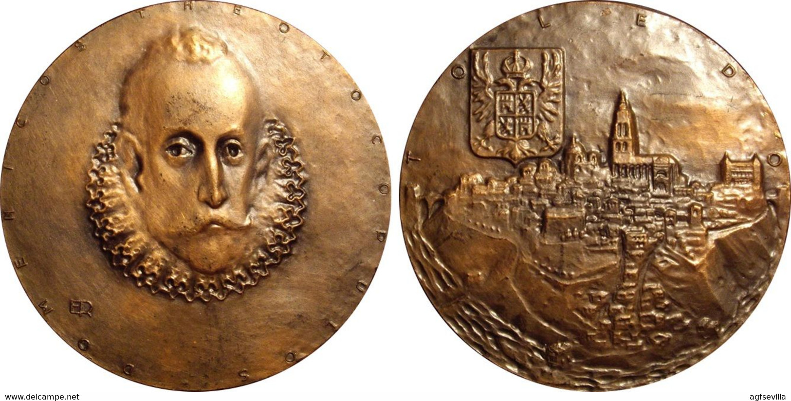 ESPAÑA. MEDALLA F.N.M.T. PINTOR DOMENICOS THEOTOCOPULOS EL GRECO. 1.957. BRONCE. ESPAGNE. SPAIN MEDAL - Professionnels/De Société