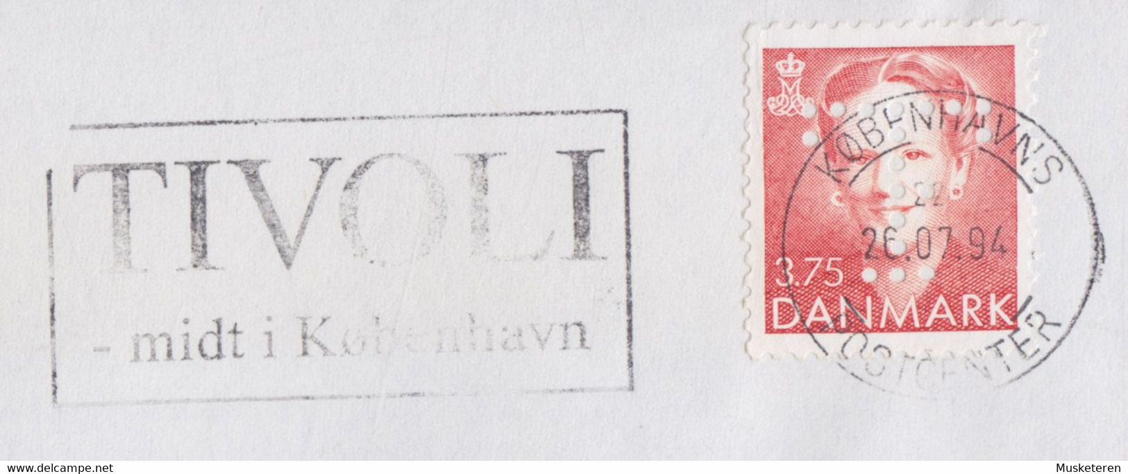 GENTOFTE KUNSTVENNER Slogan 'Tivoli' KØBENHAVNS POSTCENTER 1995 Cover Brief HELLERUP Perfin Perfore Lochung Big 'T' - Variedades Y Curiosidades