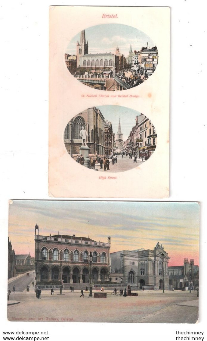 TWO BRISTOL POSTCARDS MUSEUM ART GALLERY & ANOTHER CARD BOTH USED + STAMPS - Bristol