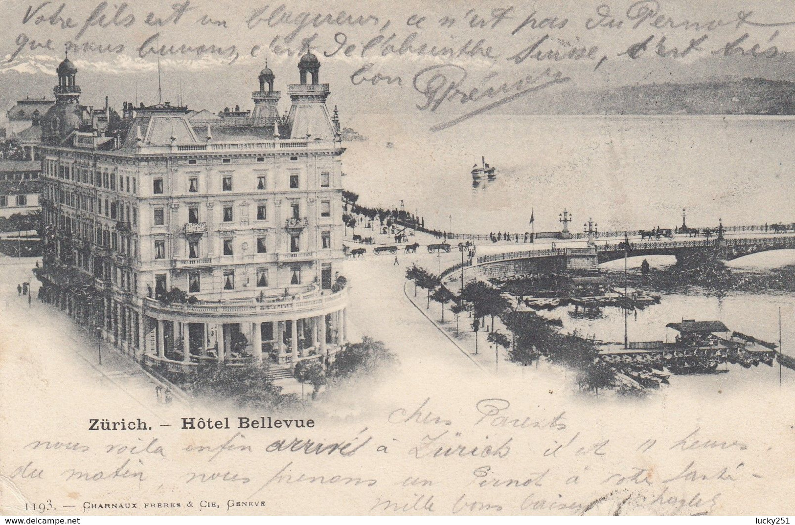 Suisse - Hôtel - Zürich - Hôtel Bellevue - Circulée 30/07/1899 - Bellevue