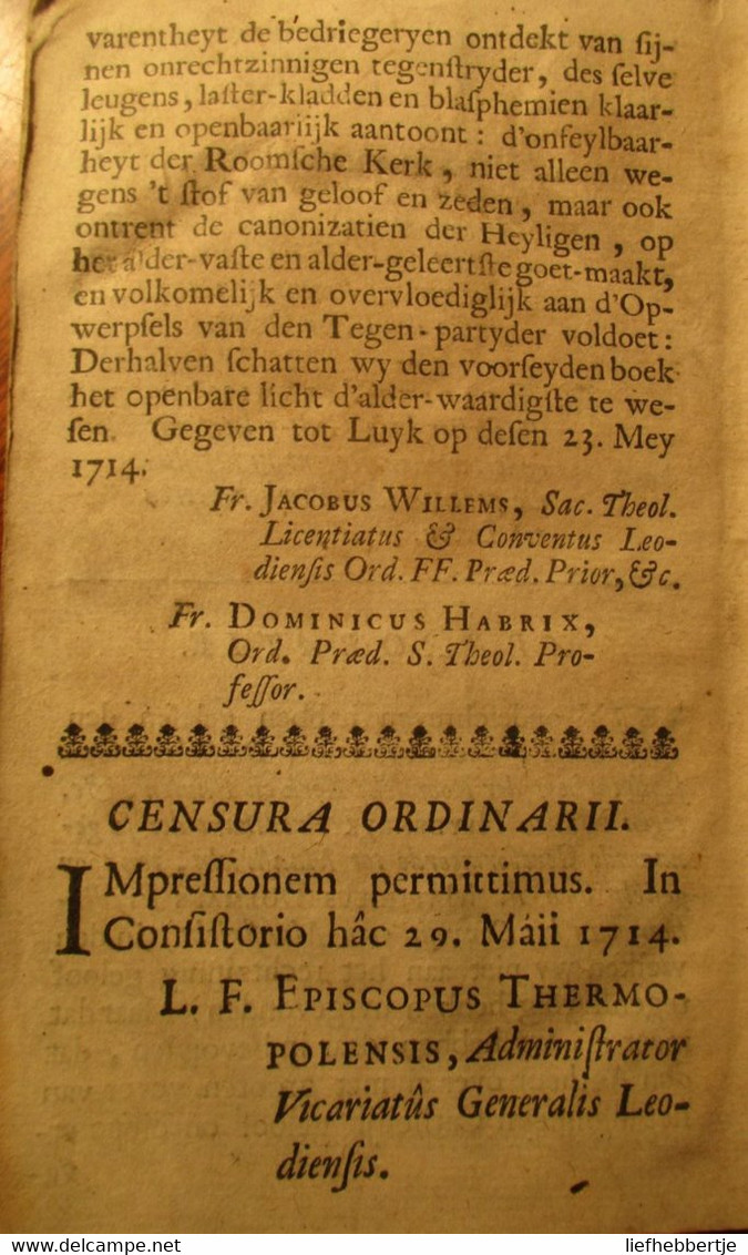 De Sekere Onfeylbaarheyt Der Roomsche Kerk En Pausen - Door Dolmans - Te Maastricht 1714 - Pausdom Pausen - Oud