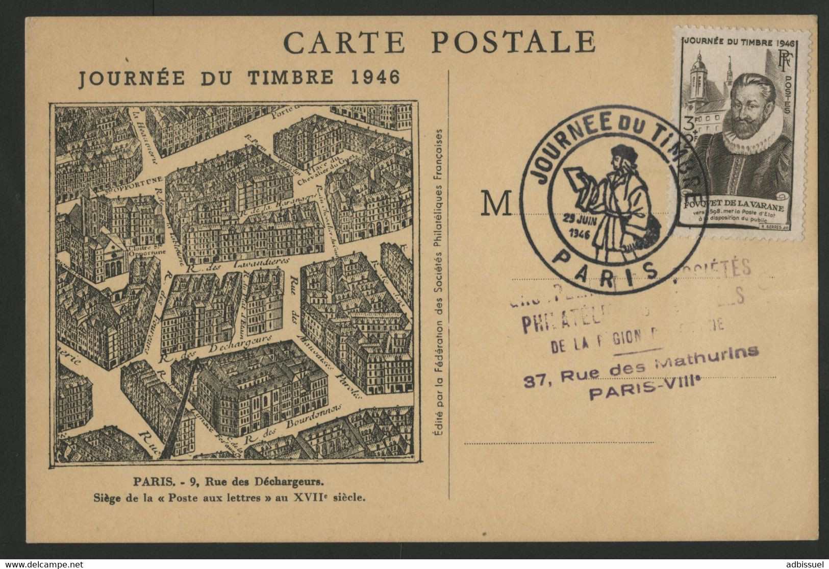 N° 754 Obl. 1er Jour De Paris, Cote 25 € Sur CP Illustrée "FOUQUET". - ....-1949