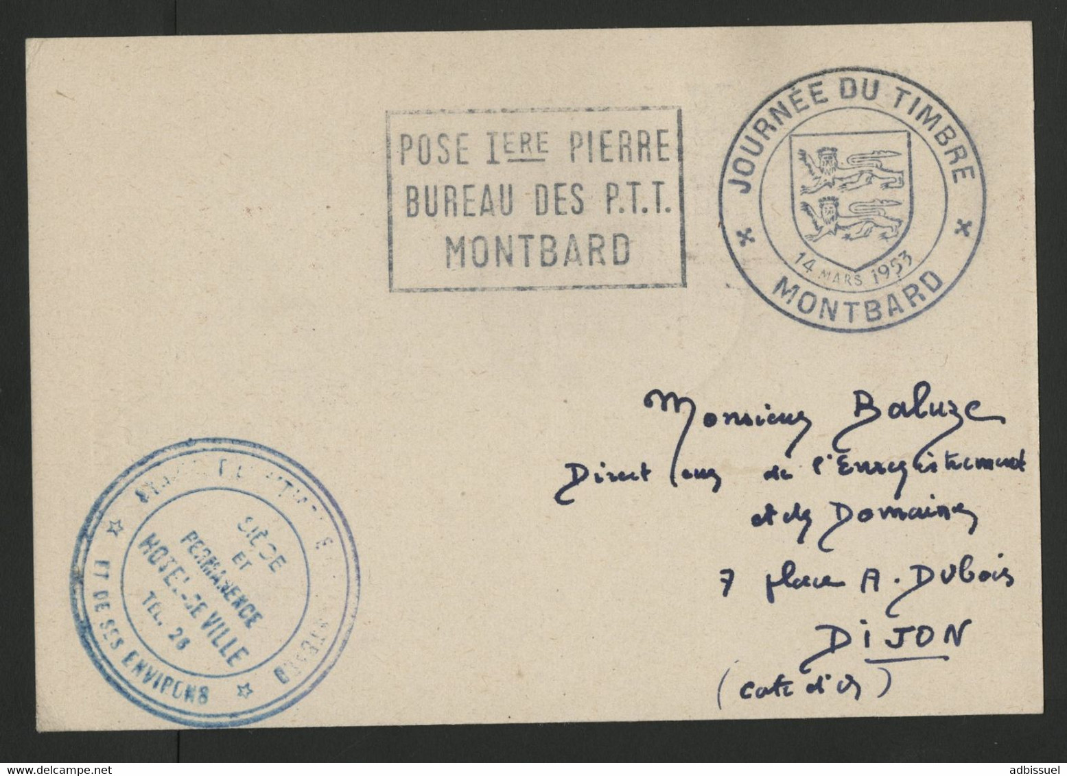 N° 940 Cote 20 € Obl. 1er Jour De Montbard Sur CP Illustrée. - 1950-1959