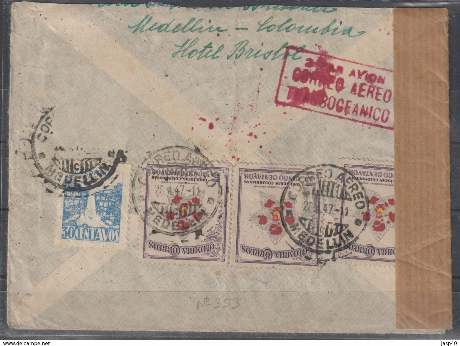 CARTA  CENSURADA CIRCULADA DA  COLOMBIA PARA A AUSTRIA - Storia Postale