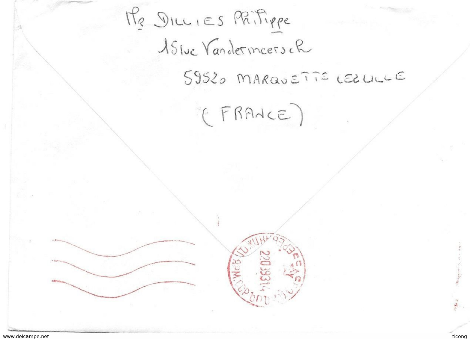 LETTRE DE MARCQ EN BAROEUL CACHETS RONDS ROUGES 1992 POUR EREVAN ARMENIE, RETOUR FLAMME ROUGE EREVAN, A VOIR - Lettres & Documents