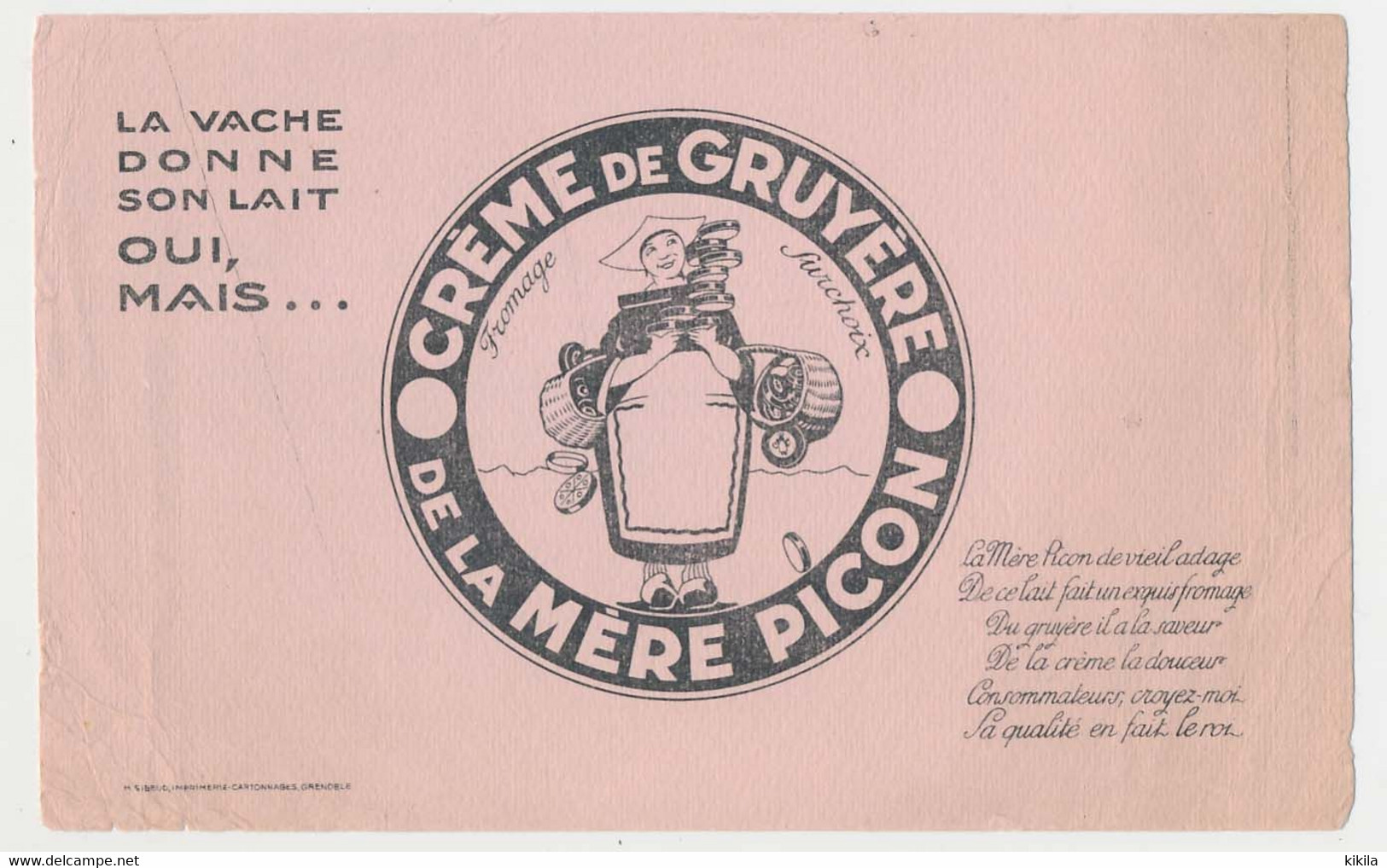 Buvard 22.3 X 13.9 Crème De Gruyère De La MERE PICON  Fromage - Produits Laitiers