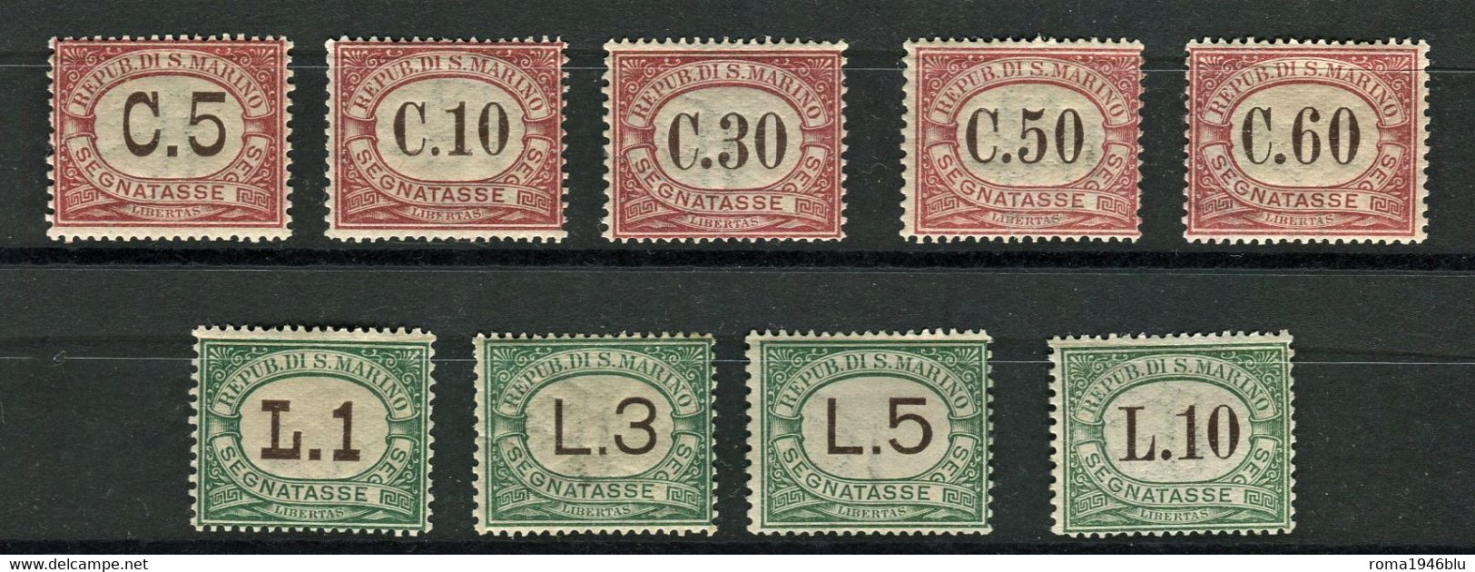 SAN MARINO 1924 SEGNATASSE COLORI CAMBIATI SERIE CPL. ** MNH F.TO RAYBAUDI - Portomarken