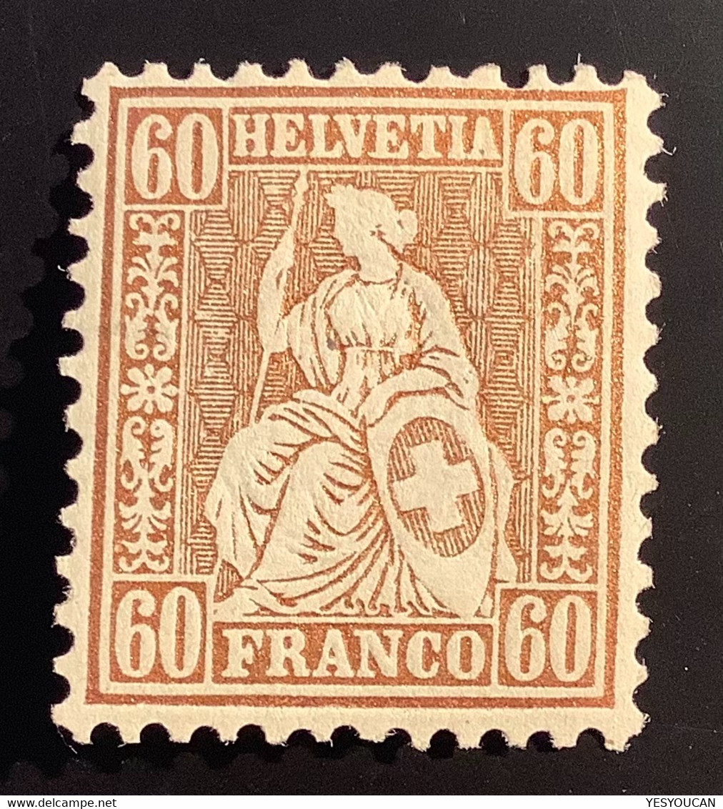 Schweiz SBK 35 = 2000 CHF: 1863 Sitzende Helvetia 60 Rp Kupferbronze LUXUS Ungebraucht(Suisse Neuf Attest Cert XF MH - Unused Stamps